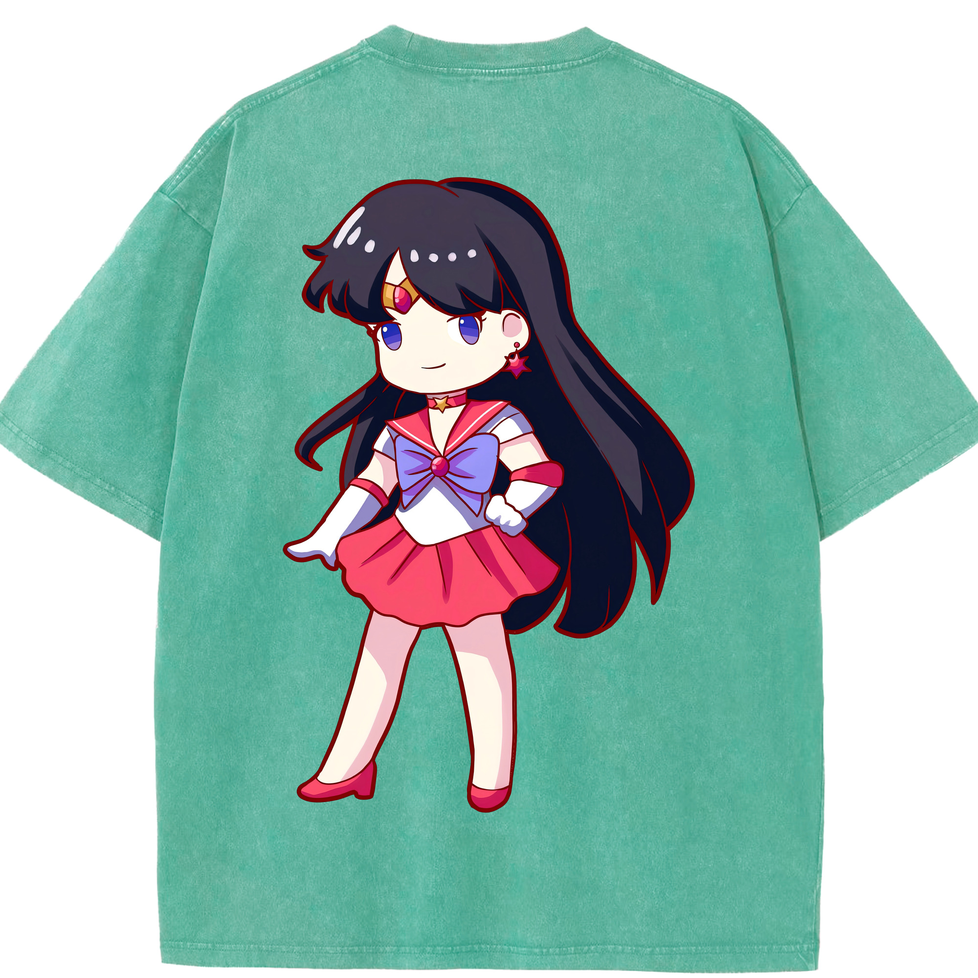 （画像用） 美少女戦士セーラームーン 火野レイ ひの レイ Sailor Moon Hino Rei （セーラーマーズ,Sailor Mars） 綿100% ヴィンテージ風 半袖Tシャツ（背面プリント）
